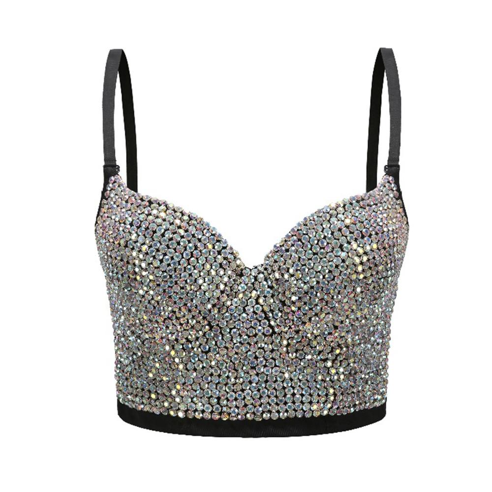 Irene Tinnie Hand-made Pearls Jewel Diamond Bralet Women's Bustier Bra Wedding Party Corset Cropped Top Vest Plus Size