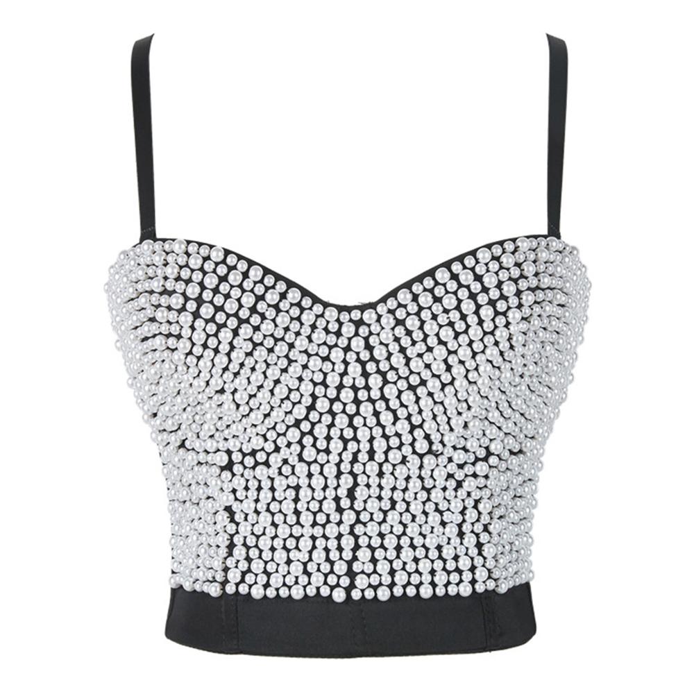 Irene Tinnie Hand-made Pearls Jewel Diamond Bralet Women's Bustier Bra Wedding Party Corset Cropped Top Vest Plus Size