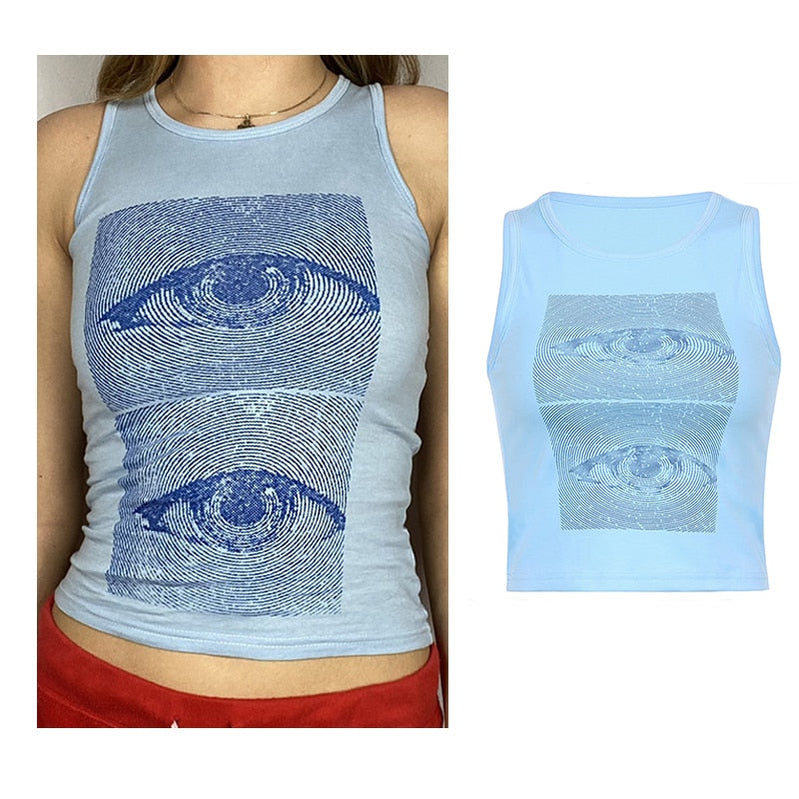 Vintage Brown Halter Camisole Hollow Out Cyber Y2k Crop Top Women Gothic Sexy Aesthetic Fairy Corset Tank Camis 90s Clothes nz816-sky blue