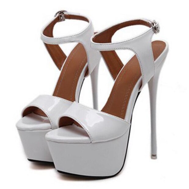Aneikeh Ankle Strap Heels Platform Sandals Party Shoes For Women Wedding Pumps 16cm High Heels Sequined Gladiator Sandals Black White
