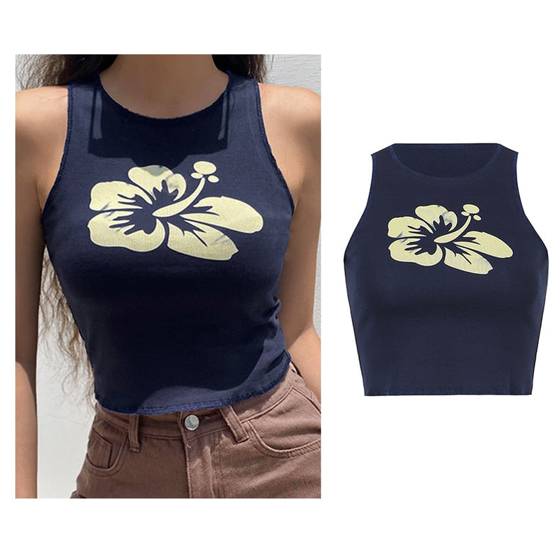 Vintage Brown Halter Camisole Hollow Out Cyber Y2k Crop Top Women Gothic Sexy Aesthetic Fairy Corset Tank Camis 90s Clothes nz906-Dark blue