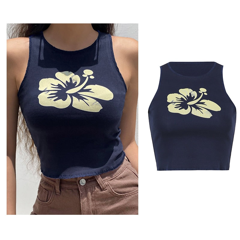 Vintage Brown Halter Camisole Hollow Out Cyber Y2k Crop Top Women Gothic Sexy Aesthetic Fairy Corset Tank Camis 90s Clothes nz906-Dark blue