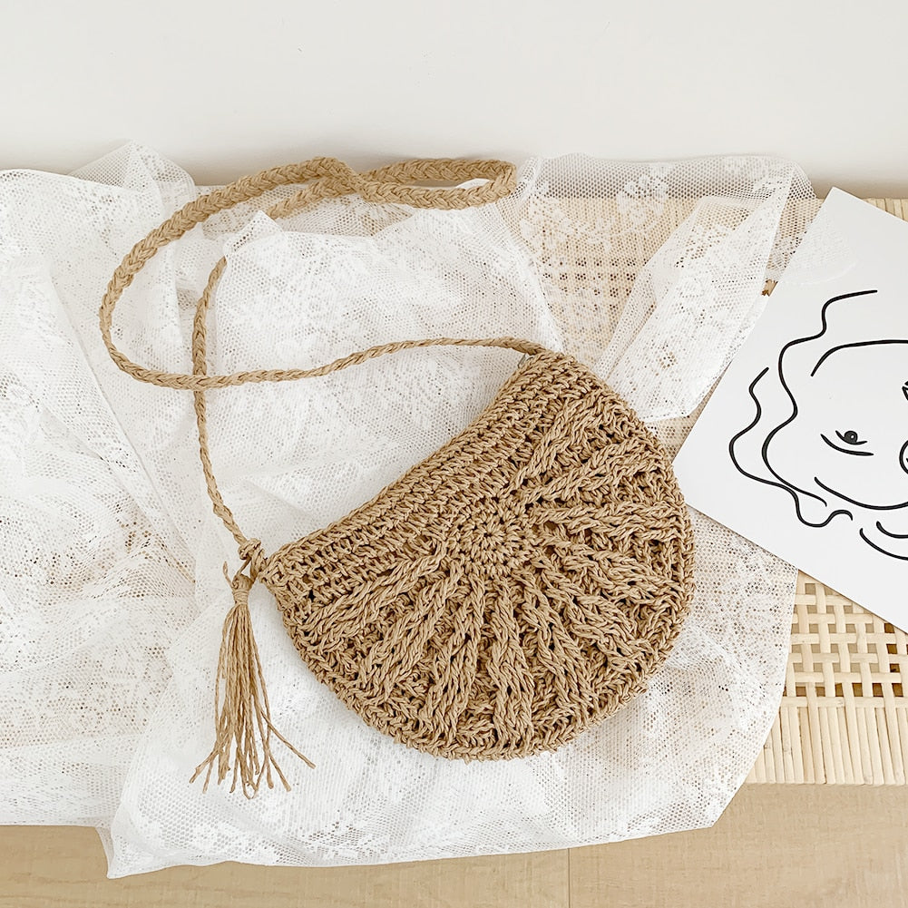 Straw Bags For Women Handmade Tassel Beach Bags Raffia Rattan Woven Handbags Female Vacation Crossbody Bags Clutch Type L