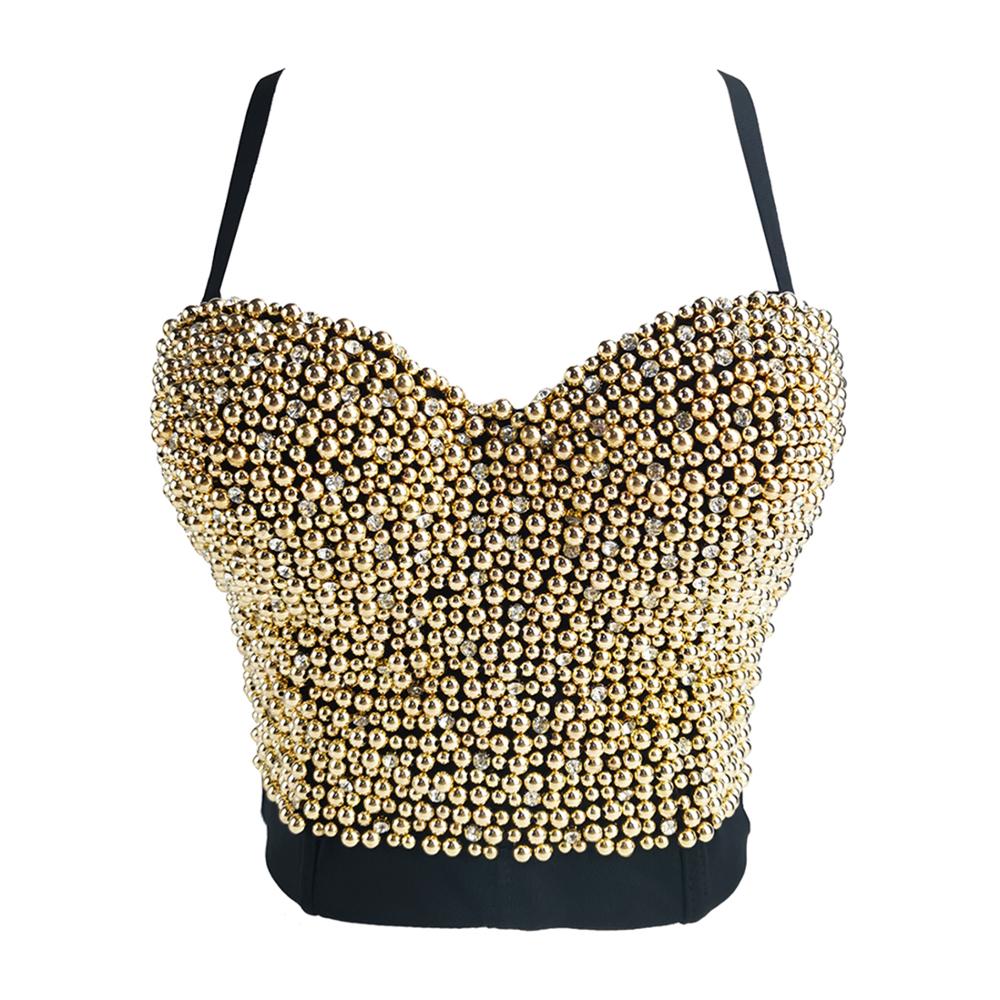 Irene Tinnie Hand-made Pearls Jewel Diamond Bralet Women's Bustier Bra Wedding Party Corset Cropped Top Vest Plus Size