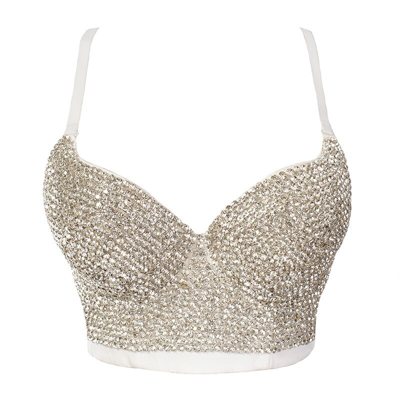 Irene Tinnie Hand-made Pearls Jewel Diamond Bralet Women's Bustier Bra Wedding Party Corset Cropped Top Vest Plus Size