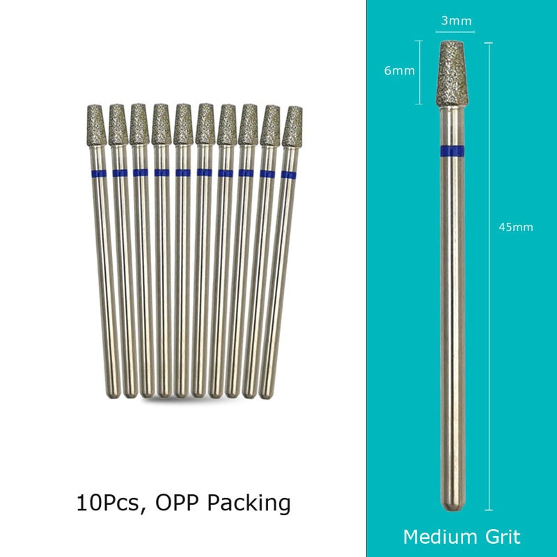HYTOOS 10pcs/Set Nail Drill Bits Diamond Cutters for Manicure Cuticle Burr Milling Cutter for Pedicure Nails Accessories Tools BM0306D-M(D)
