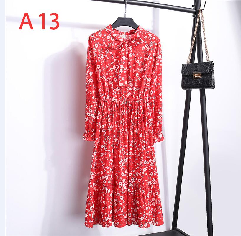 Plus Size Women's Clothing Long Sleeve Chiffon Shirt Dresses For Women Red Bow Floral Club Party Autumn Winter платье Woman