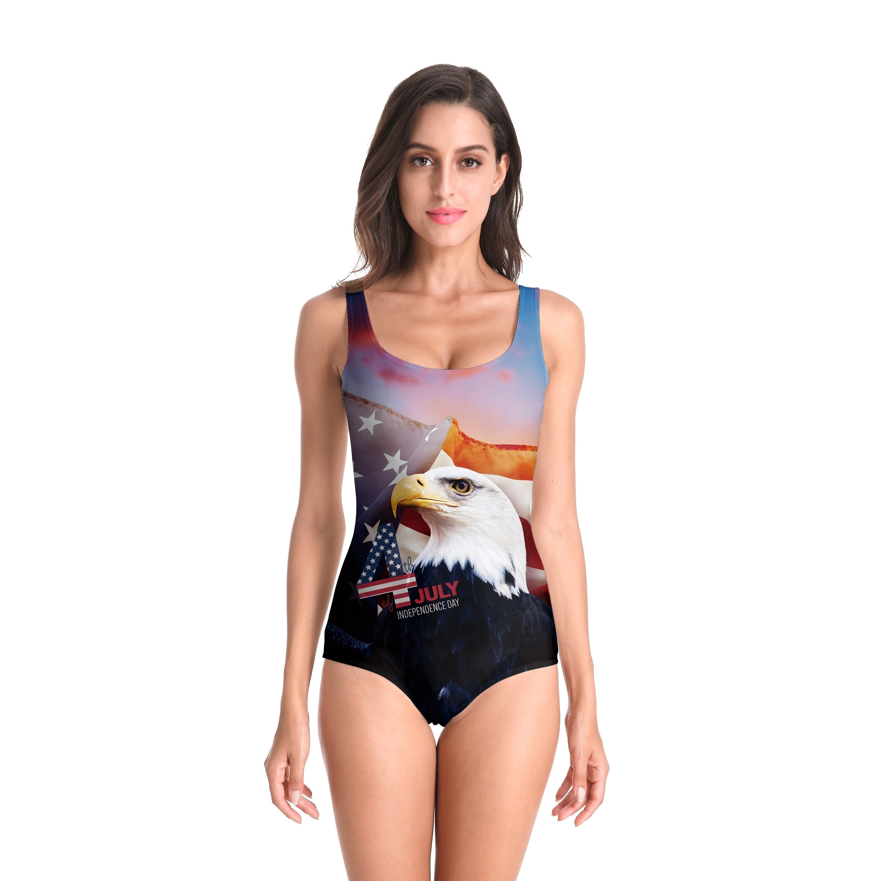 Sleeveless One-Piece Swimsuit American flag Printed Beach Suit Summer Swimming Sport Wear Bikini American flag-415