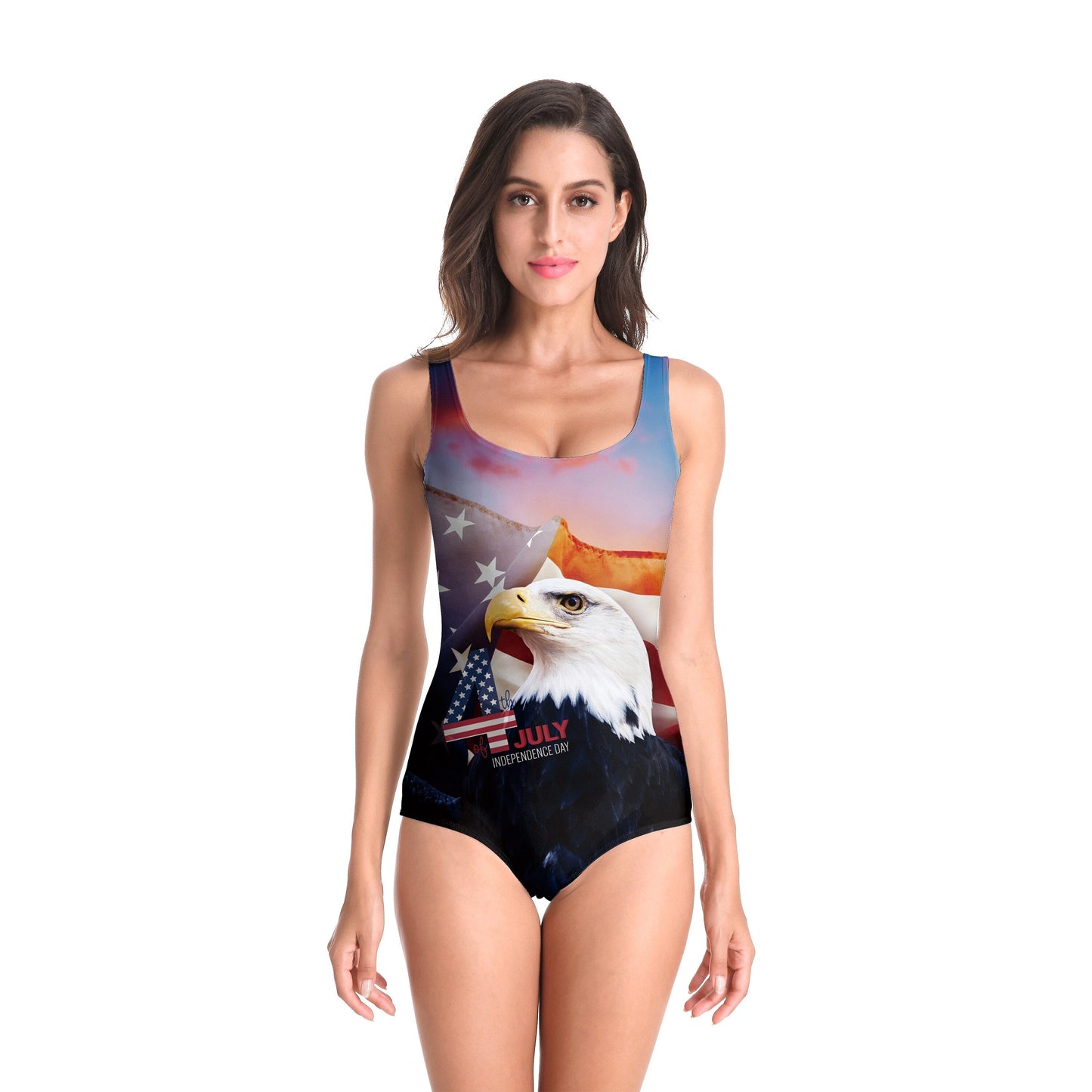 Sleeveless One-Piece Swimsuit American flag Printed Beach Suit Summer Swimming Sport Wear Bikini