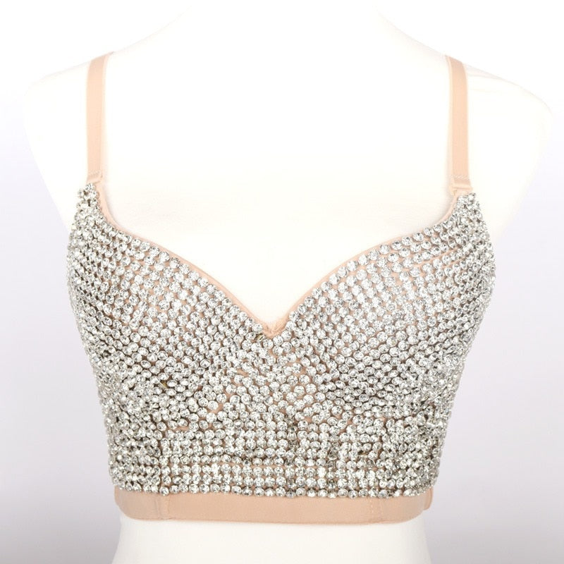 Irene Tinnie Hand-made Pearls Jewel Diamond Bralet Women's Bustier Bra Wedding Party Corset Cropped Top Vest Plus Size