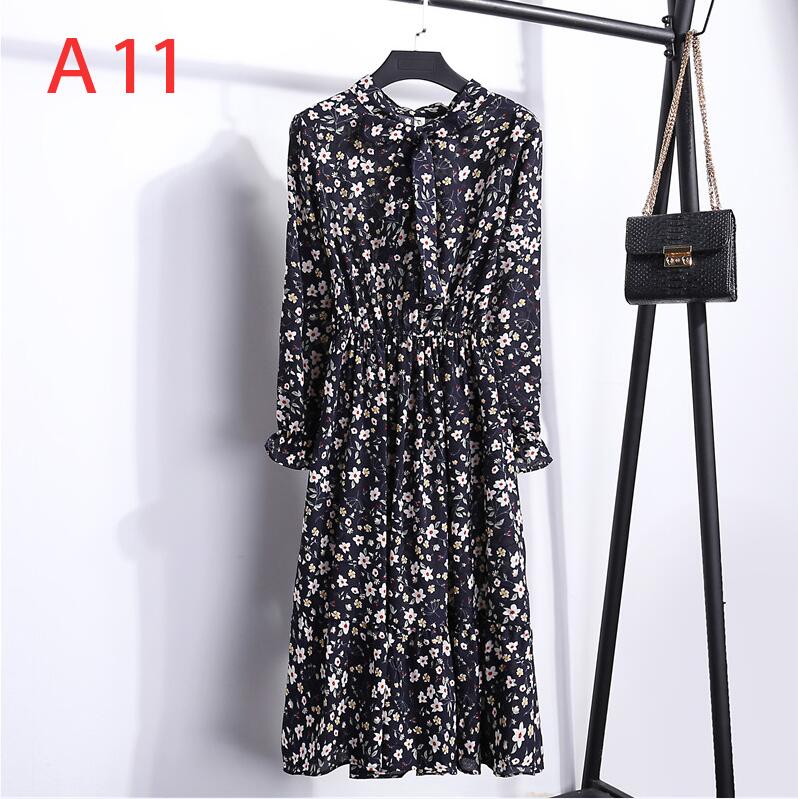 Plus Size Women's Clothing Long Sleeve Chiffon Shirt Dresses For Women Red Bow Floral Club Party Autumn Winter платье Woman