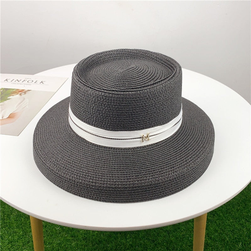 Summer hat new female sun hat folding beach hat big brim travel sunscreen Hepburn wind sun hat travel 12 Spain 55-58CM