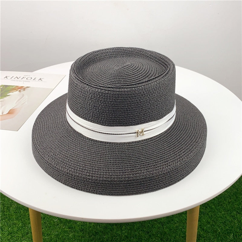Summer hat new female sun hat folding beach hat big brim travel sunscreen Hepburn wind sun hat travel 12 Spain 55-58CM
