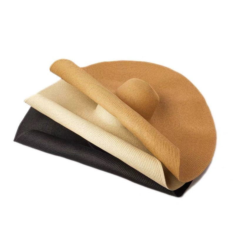 25CM Wide Brim Oversized Beach Hats For Women Large Straw Hat UV Protection Foldable Sun Shade Hat Wholesale Dropshipping