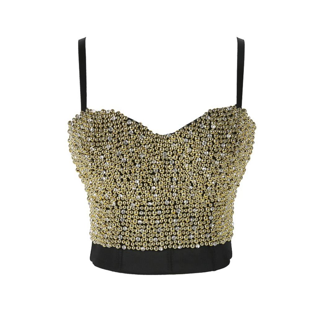 Irene Tinnie Hand-made Pearls Jewel Diamond Bralet Women's Bustier Bra Wedding Party Corset Cropped Top Vest Plus Size