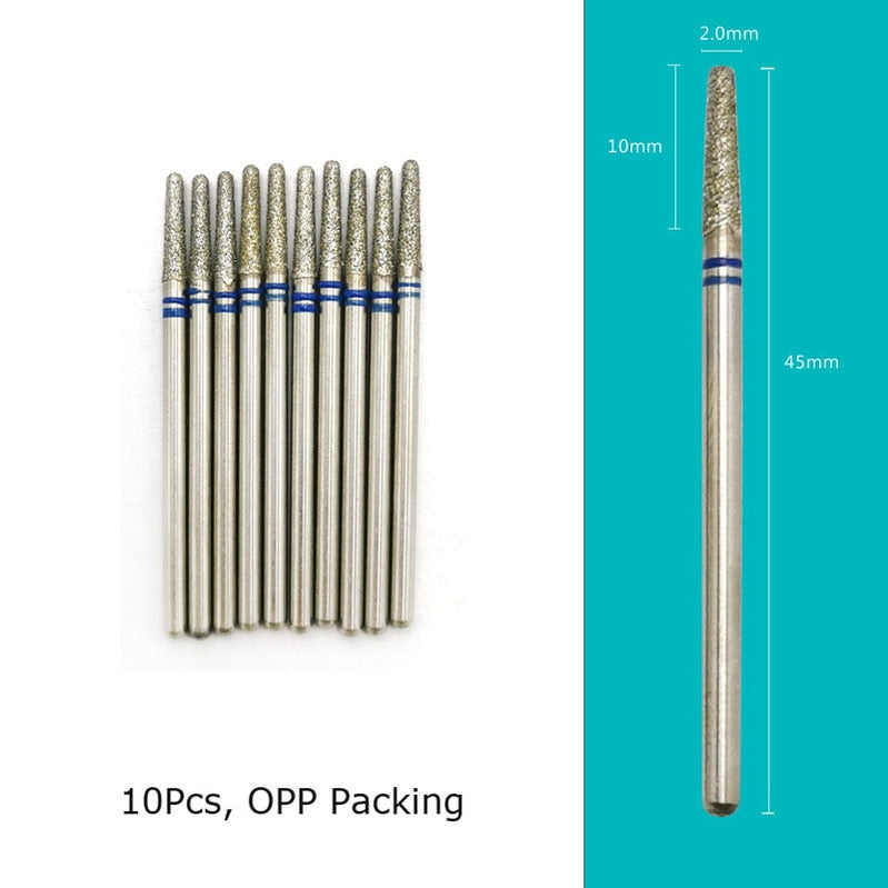 HYTOOS 10pcs/Set Nail Drill Bits Diamond Cutters for Manicure Cuticle Burr Milling Cutter for Pedicure Nails Accessories Tools L0210D-M(D)