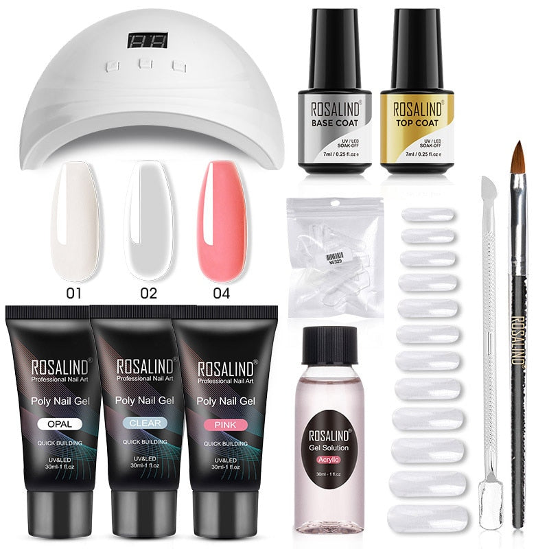 ROSALIND Poly Nail Gel Kit Nail Set For Manicure With UV LED Lamp Need Base Top Coat Hybrid Varnishes Cured Gel Lacquer Nail Art