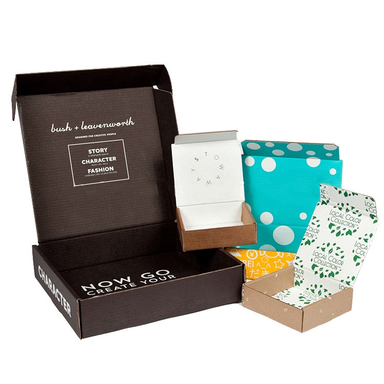 500pcs Custom Logo Printing White Black Corrugated Kraft Cardboard Mailer Shipping Boxes Gift Paper Box Packaging