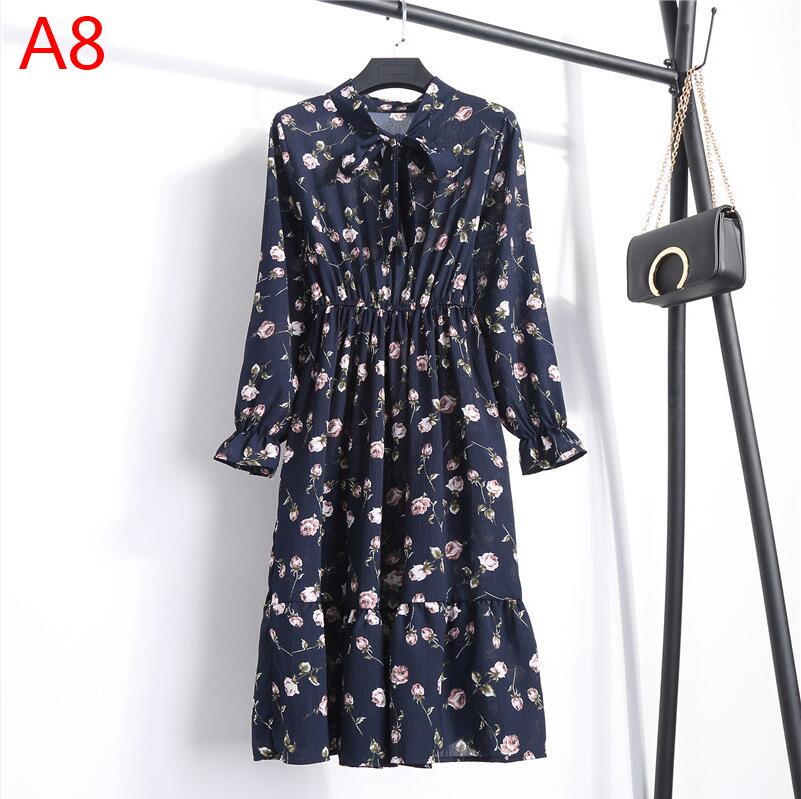 Plus Size Women's Clothing Long Sleeve Chiffon Shirt Dresses For Women Red Bow Floral Club Party Autumn Winter платье Woman