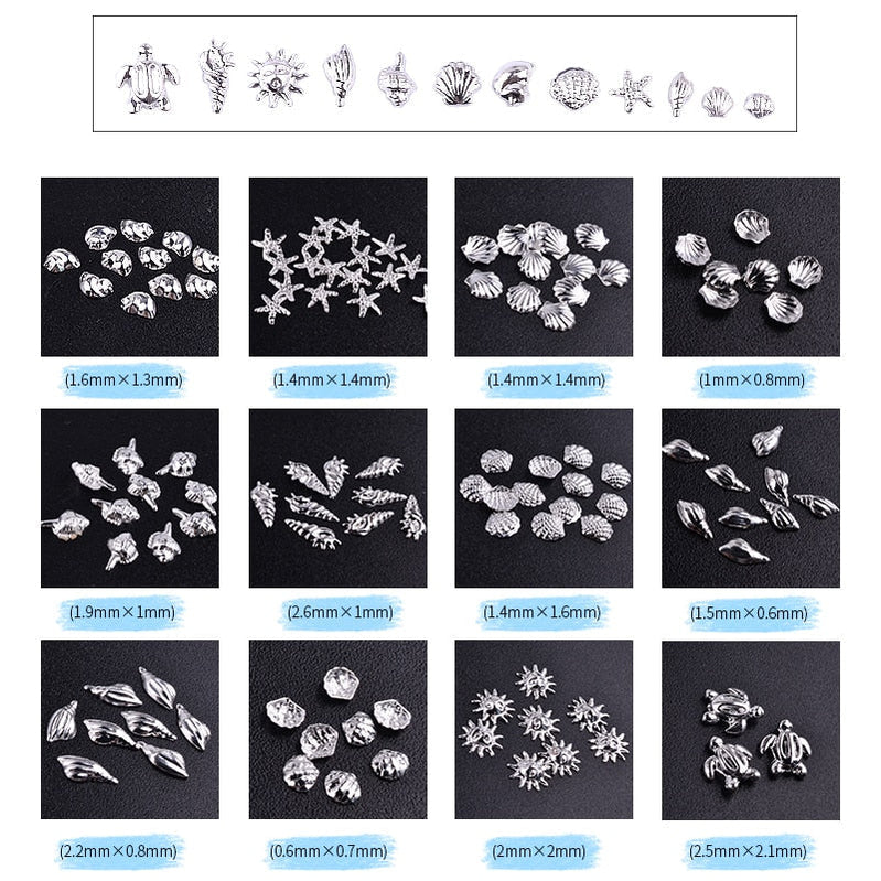 Fashion Metal Sea Animal Stickers for Nails Cute Shell Shape Nail Art Decorations for Manicure