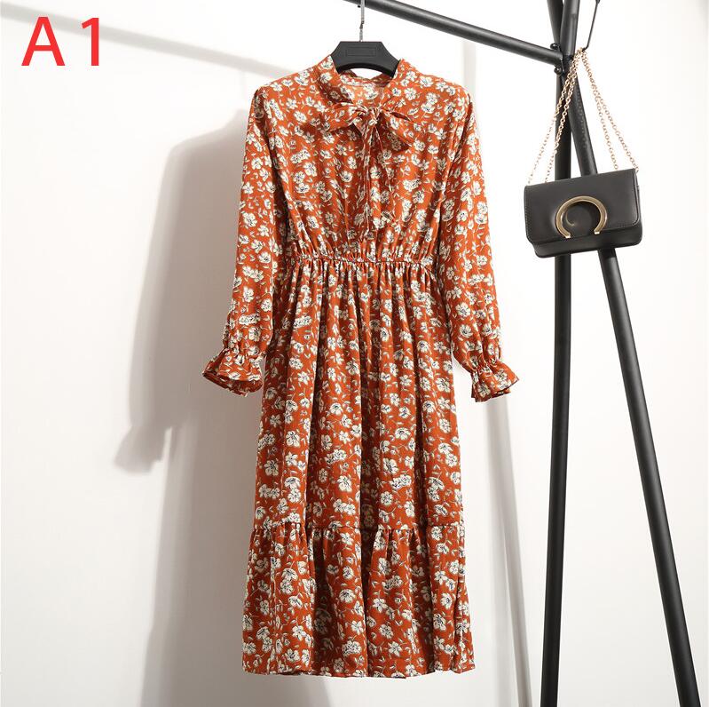 Plus Size Women's Clothing Long Sleeve Chiffon Shirt Dresses For Women Red Bow Floral Club Party Autumn Winter платье Woman A1