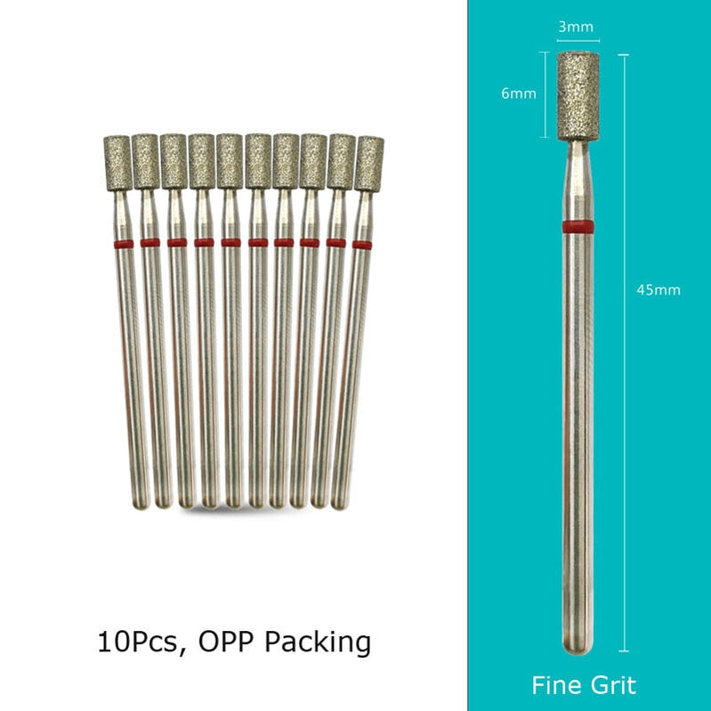 HYTOOS 10pcs/Set Nail Drill Bits Diamond Cutters for Manicure Cuticle Burr Milling Cutter for Pedicure Nails Accessories Tools B0306D-F(D)