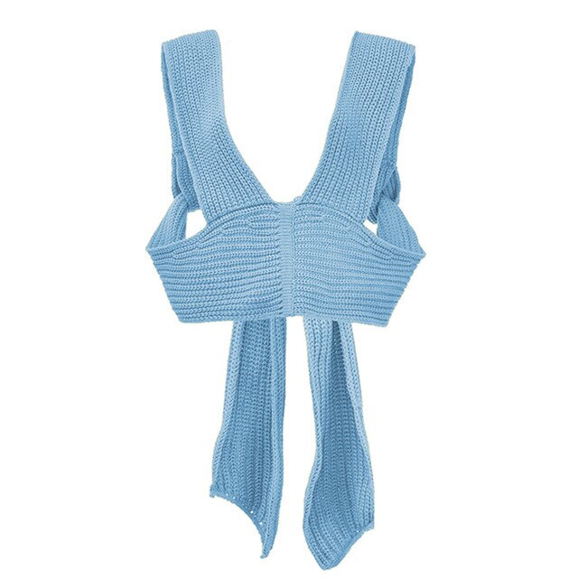 Sleeveless Knitted Crop Sweater Sexy Autumn Summer Fashion Vest Black Casual White Jumper Top Female Pullover fall women sky blue One Size