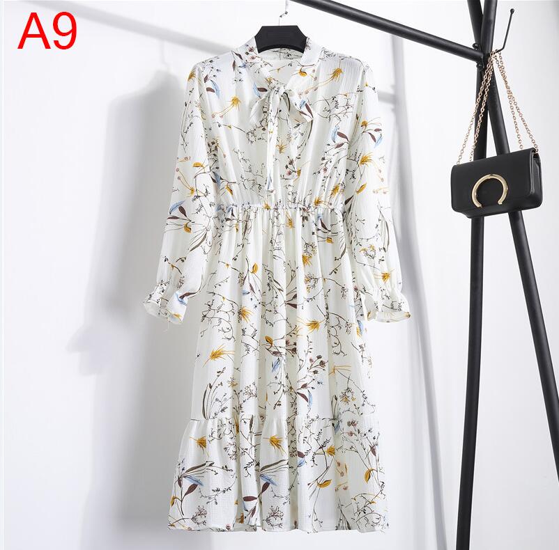 Plus Size Women's Clothing Long Sleeve Chiffon Shirt Dresses For Women Red Bow Floral Club Party Autumn Winter платье Woman A9