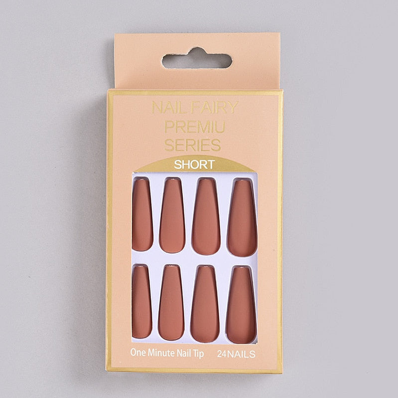 24Pcs/Box Matte Frosted False Nails Detachable Fake Nail Press On Full Cover Nail Tips With Glue Ballet Artificial Fingernails HZ-BL-A22