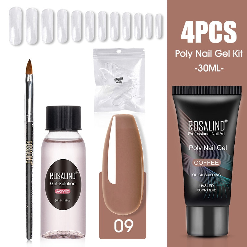 ROSALIND Poly Nail Gel Kit Nail Set For Manicure With UV LED Lamp Need Base Top Coat Hybrid Varnishes Cured Gel Lacquer Nail Art