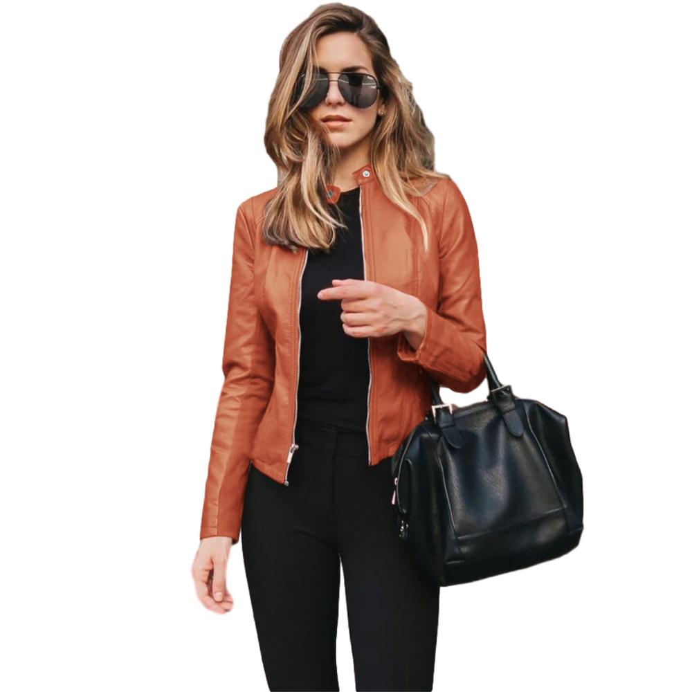 Women Bike Coat PU Leather Outwear Zipper Outfit Spring Autumn WomeFashion Short Thin Female Jacket