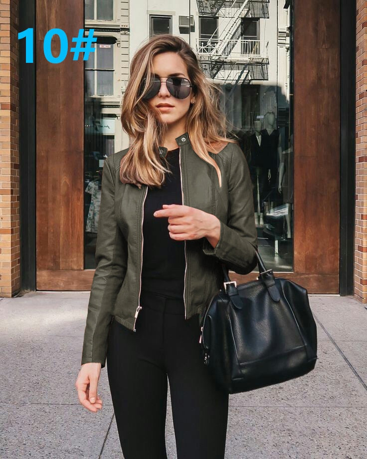 Women Bike Coat PU Leather Outwear Zipper Outfit Spring Autumn WomeFashion Short Thin Female Jacket