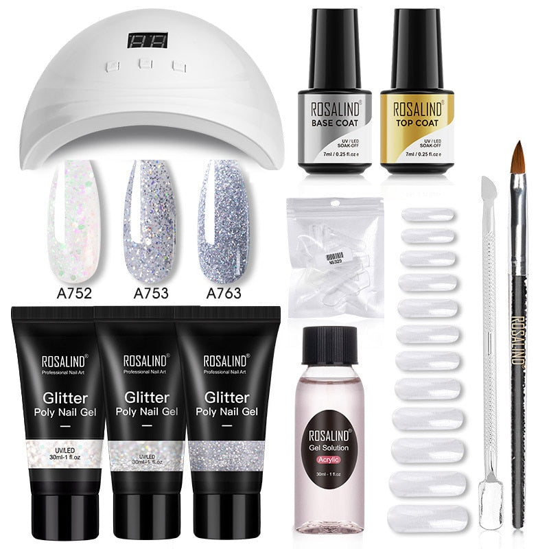 ROSALIND Poly Nail Gel Kit Nail Set For Manicure With UV LED Lamp Need Base Top Coat Hybrid Varnishes Cured Gel Lacquer Nail Art
