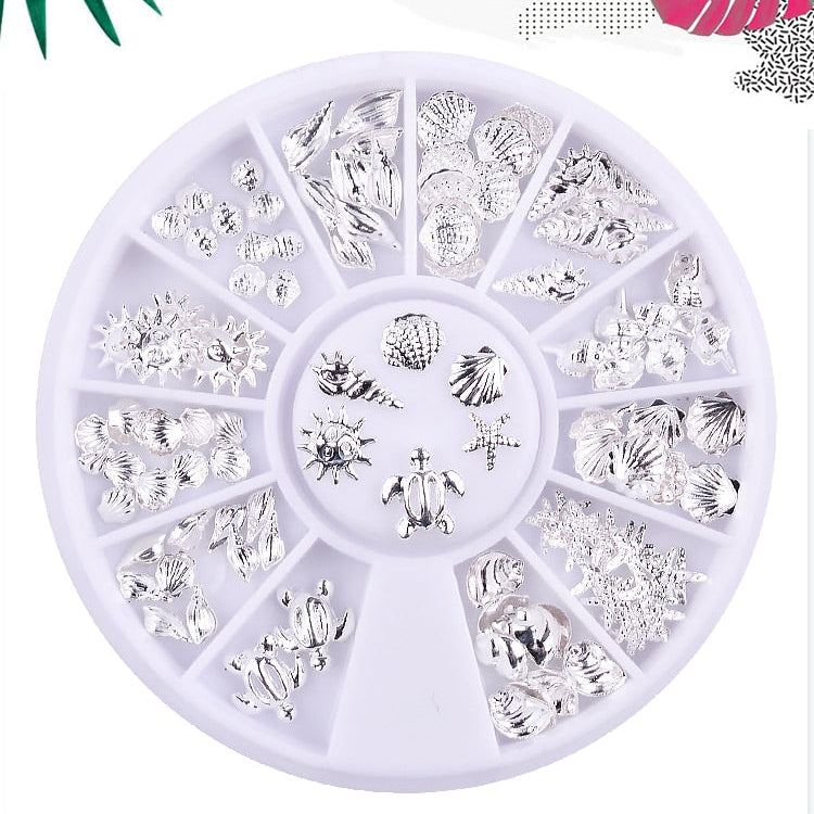 Fashion Metal Sea Animal Stickers for Nails Cute Shell Shape Nail Art Decorations for Manicure