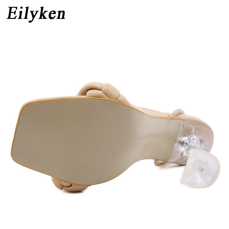 Eilyken New Summer Fashion Design Weave Sandals Women Transparent Strange High Heels Ladies Open Toe Shoes