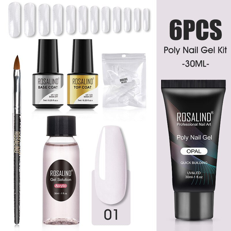 ROSALIND Poly Nail Gel Kit Nail Set For Manicure With UV LED Lamp Need Base Top Coat Hybrid Varnishes Cured Gel Lacquer Nail Art