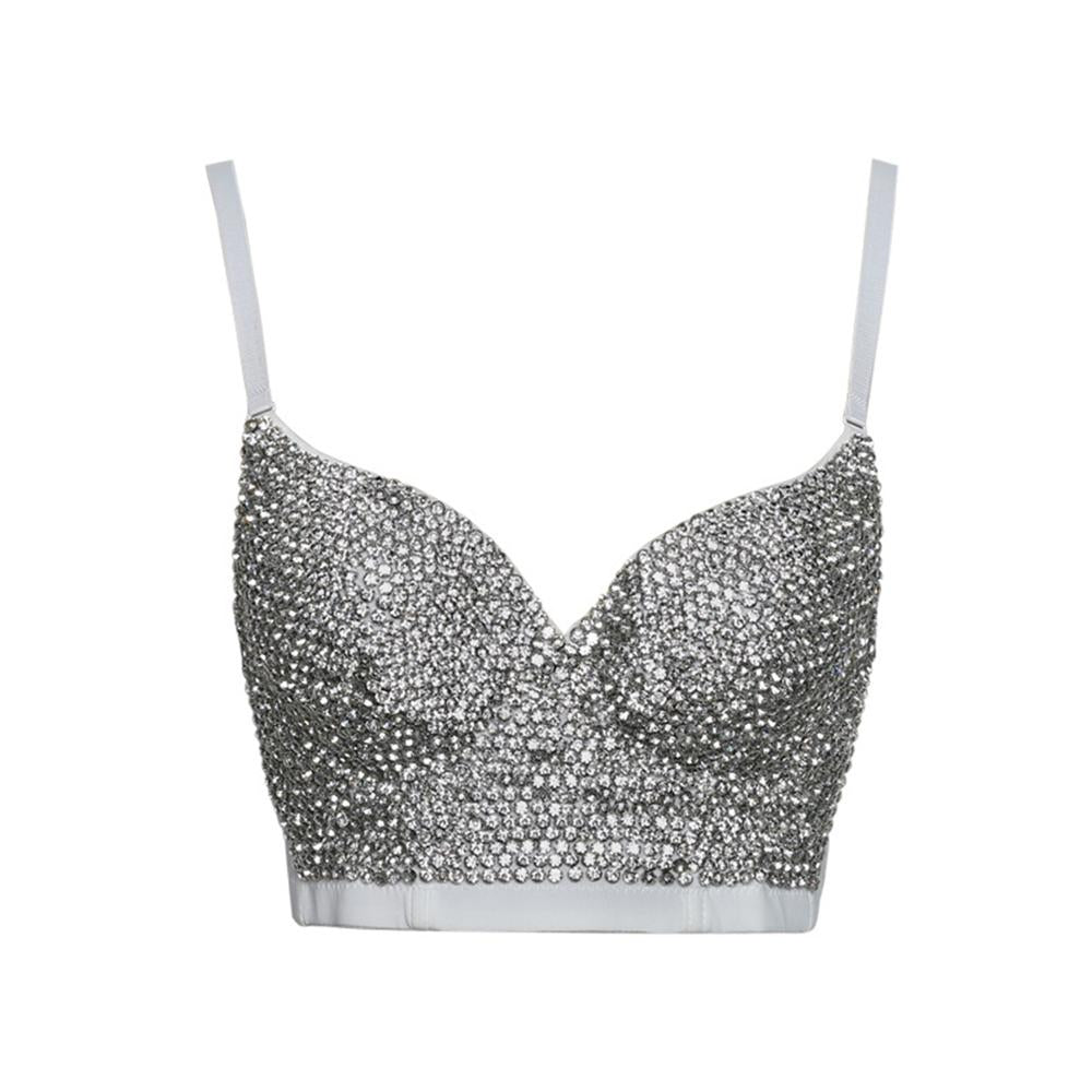 Irene Tinnie Hand-made Pearls Jewel Diamond Bralet Women's Bustier Bra Wedding Party Corset Cropped Top Vest Plus Size