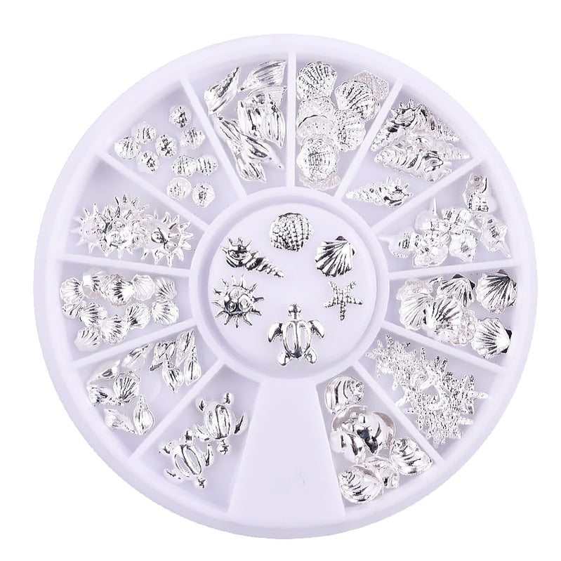 Fashion Metal Sea Animal Stickers for Nails Cute Shell Shape Nail Art Decorations for Manicure sp0270