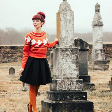 Y2k Sweaters Women Halloween's Clothes Gothic Ghost Knitted Pullover for Autumn Winter Purple Streetwear Girl's Top