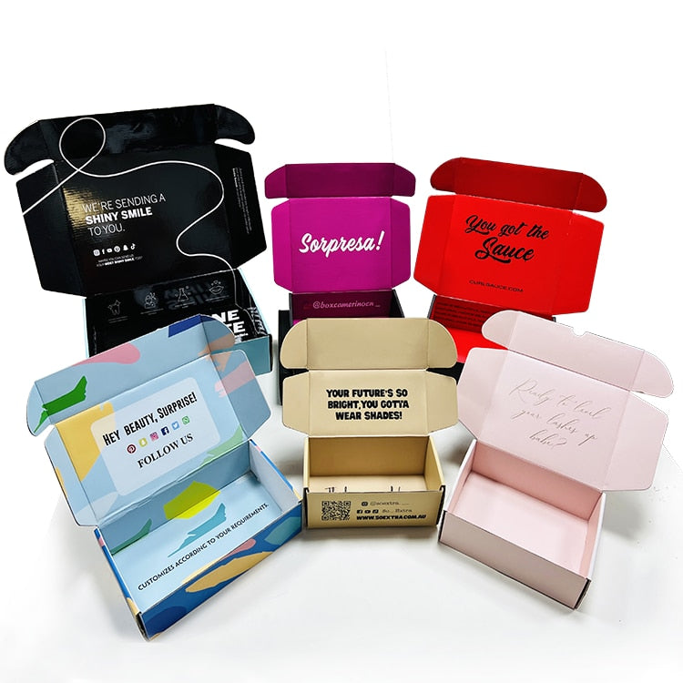 500pcs Custom Logo Printing White Black Corrugated Kraft Cardboard Mailer Shipping Boxes Gift Paper Box Packaging