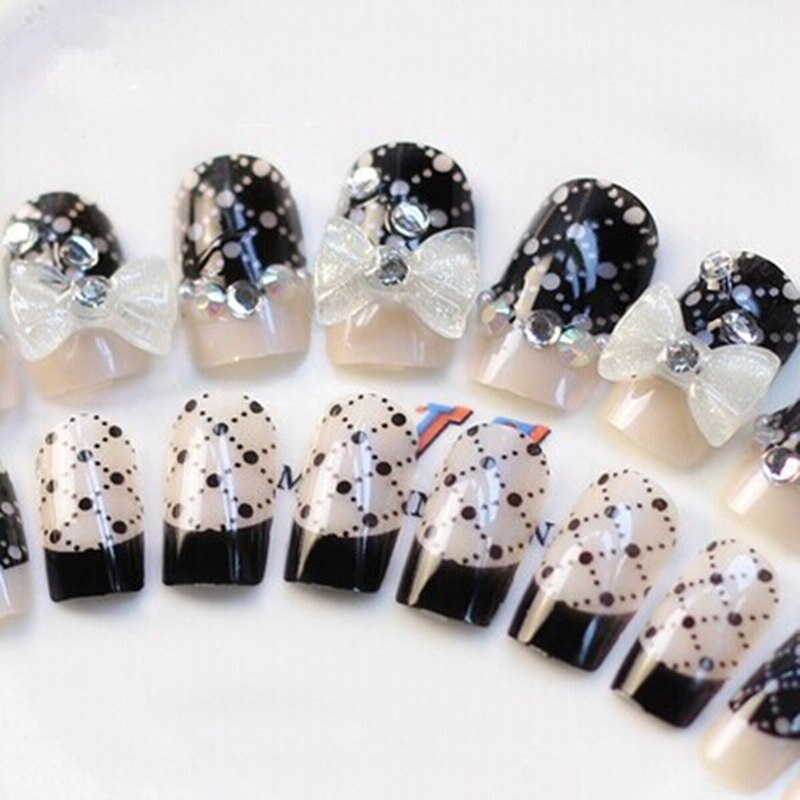 24pcs False Nails Floral Beads Decorated Artificial Nail Tips Bride Reusable Fingernails Fake Nail Press On Nail накладные ногти 21