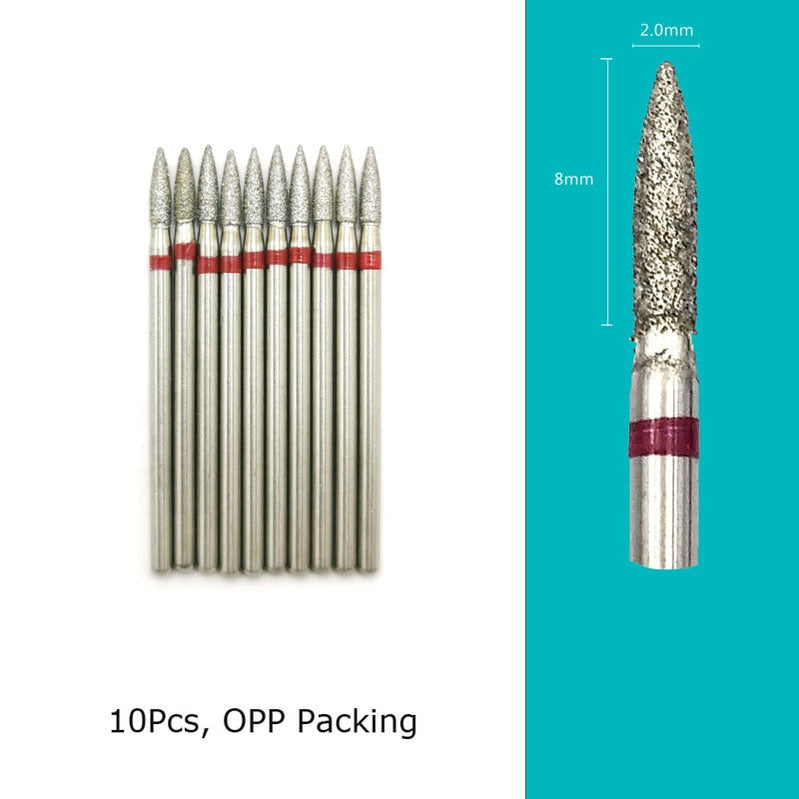 HYTOOS 10pcs/Set Nail Drill Bits Diamond Cutters for Manicure Cuticle Burr Milling Cutter for Pedicure Nails Accessories Tools GD0208D(D)