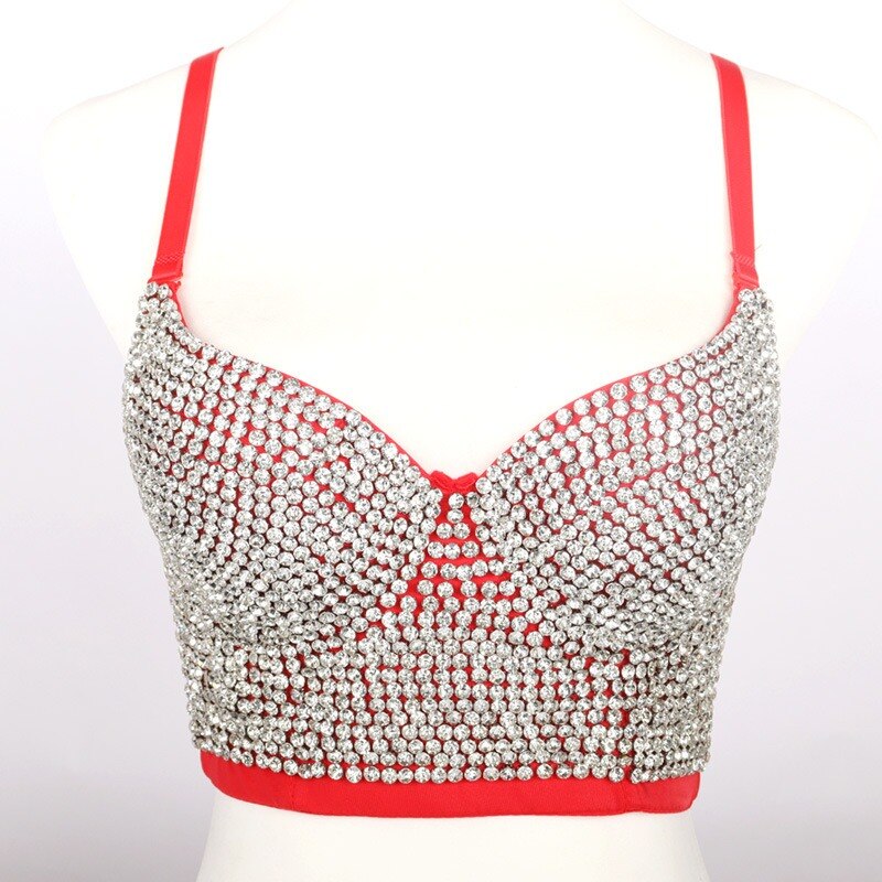 Irene Tinnie Hand-made Pearls Jewel Diamond Bralet Women's Bustier Bra Wedding Party Corset Cropped Top Vest Plus Size