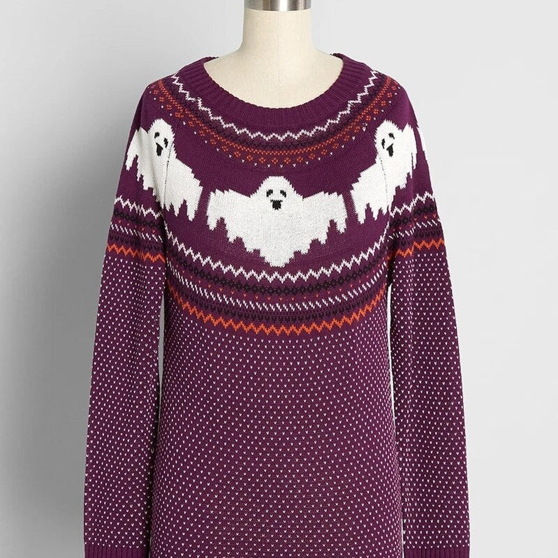 Y2k Sweaters Women Halloween's Clothes Gothic Ghost Knitted Pullover for Autumn Winter Purple Streetwear Girl's Top Violet One Size
