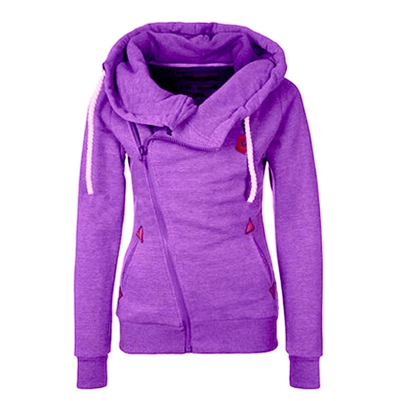 Warm Fashion Women Hoodie Asymmetric Side Zipper Drawstring Slim Long Sleeve Sweatshirt Jacket Top Coat Female Sweatshirt