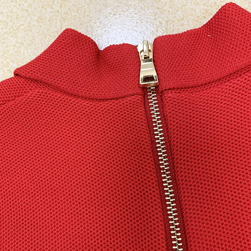 Fall Winter Designer Dress Women's Long Sleeve Notched Collar Knit Dress