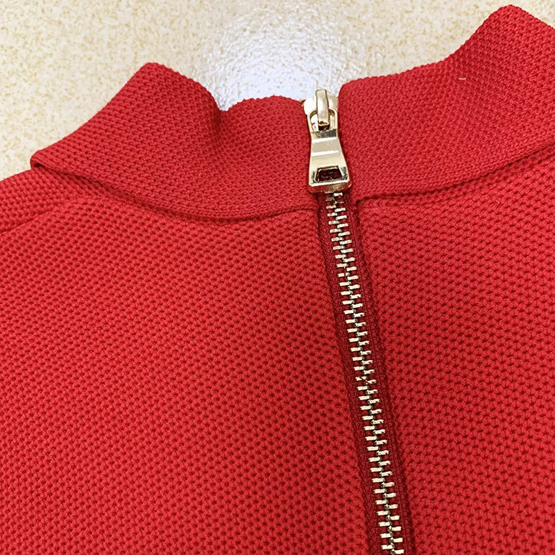 Fall Winter Designer Dress Women's Long Sleeve Notched Collar Knit Dress