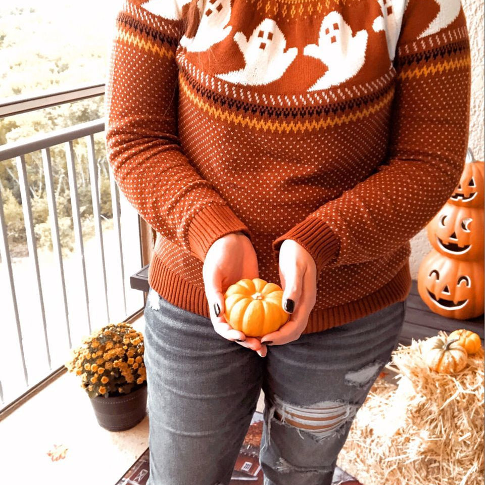 Y2k Sweaters Women Halloween's Clothes Gothic Ghost Knitted Pullover for Autumn Winter Purple Streetwear Girl's Top