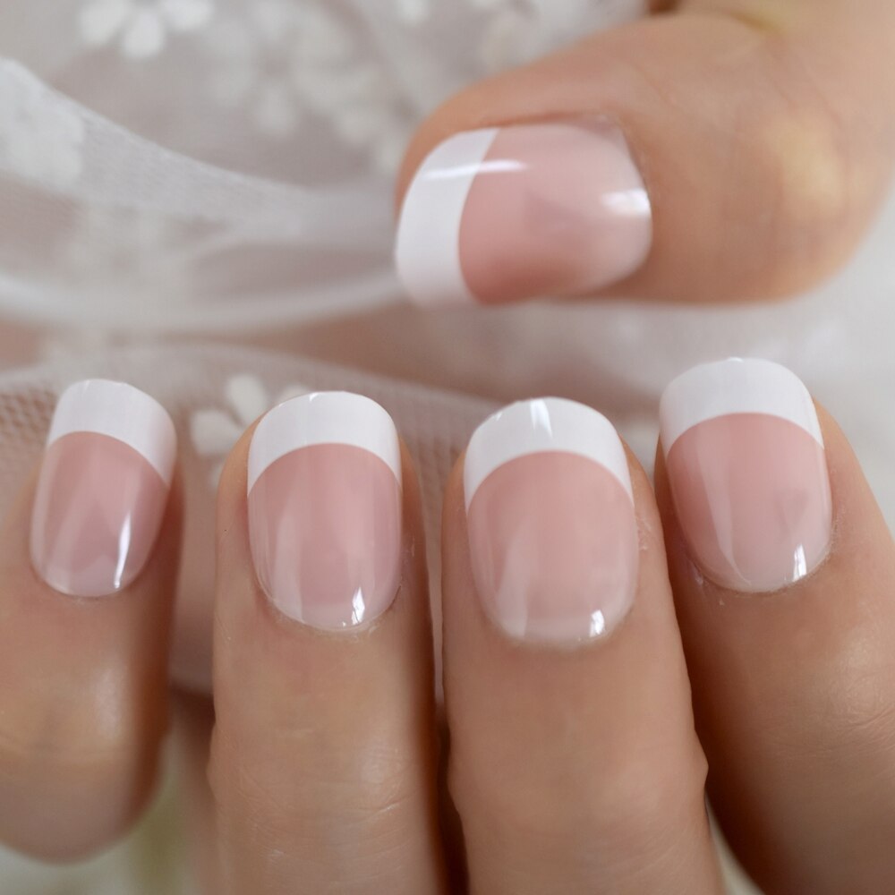 Nude Clear Halloween Fake Nails Short Round With Design Skull Print Pattern gel Acrylic Artificial False Nails Press On Tips