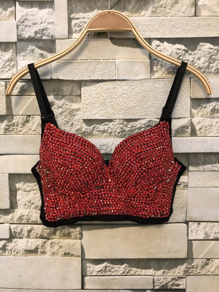 Irene Tinnie Hand-made Pearls Jewel Diamond Bralet Women's Bustier Bra Wedding Party Corset Cropped Top Vest Plus Size